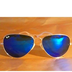 Ray Ban RB3026 62MM Aviator Unisex Sunglasses Gold Frame/Blue Mirror Lens